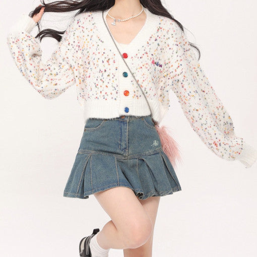 Rainbow Popping Cropped Cardigan - INTOHYPEZONE