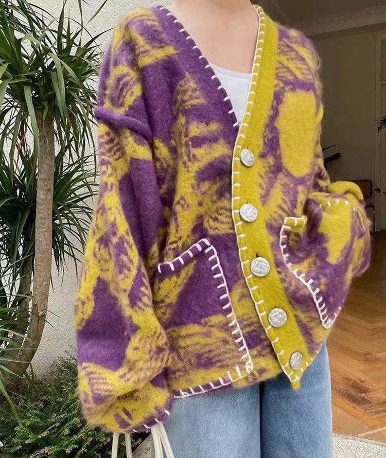 Oversized Geometric Knitted Cardigan - INTOHYPEZONE