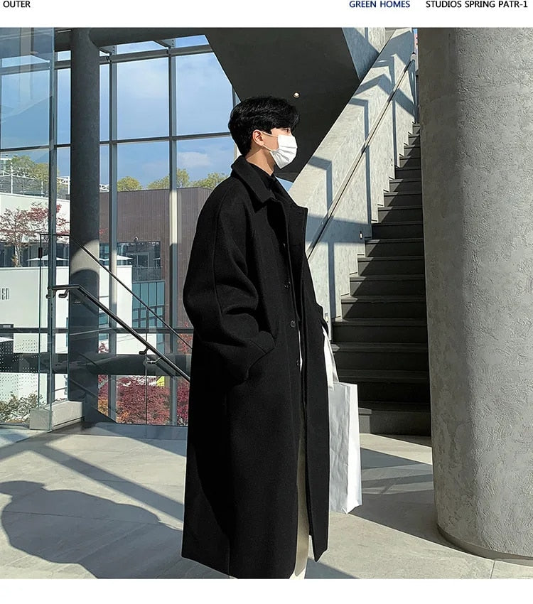 Black Woolen Long Overcoat - INTOHYPEZONE