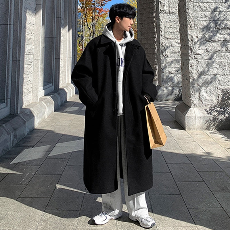 Black Woolen Long Overcoat - INTOHYPEZONE