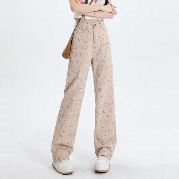 Floral Print Straight Jean Pants - INTOHYPEZONE