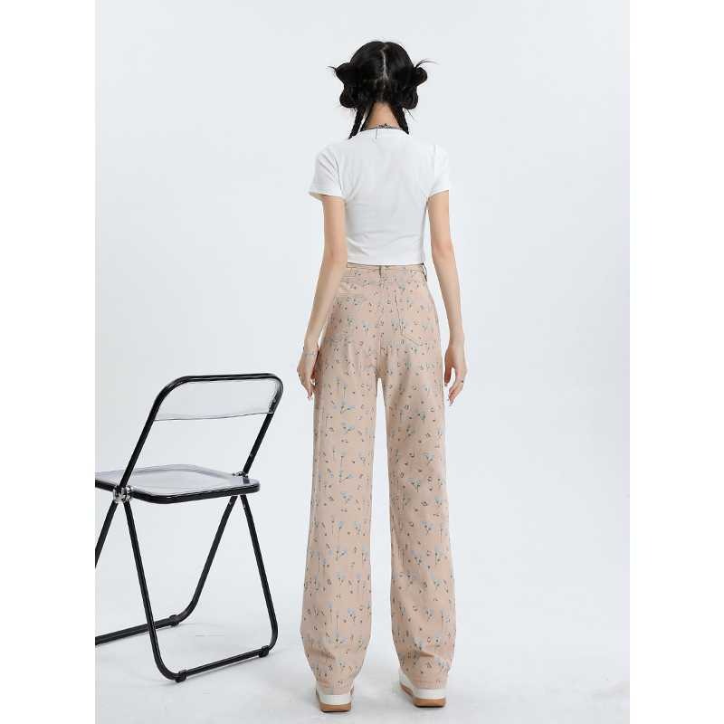 Floral Print Straight Jean Pants - INTOHYPEZONE