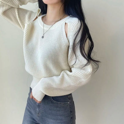 Hollow Out Knitted Long Sleeve Sweater - INTOHYPEZONE