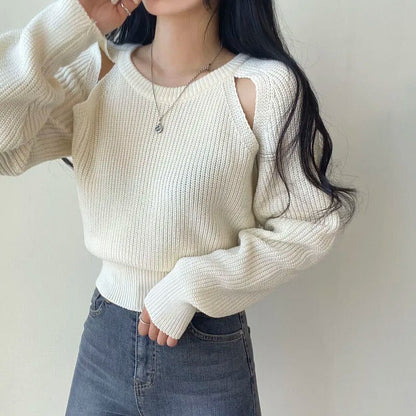Hollow Out Knitted Long Sleeve Sweater - INTOHYPEZONE