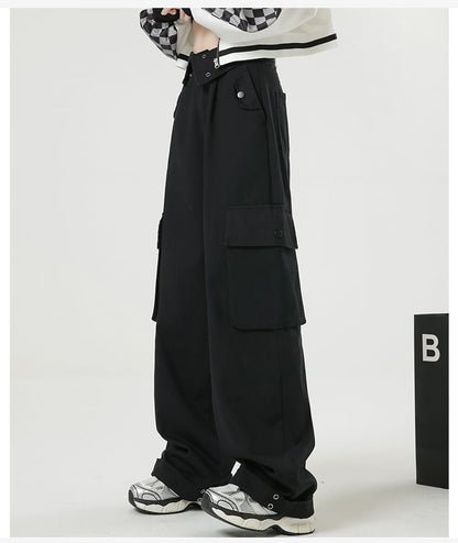 Solid Color Loose Retro Pockets Cargo Pants - INTOHYPEZONE