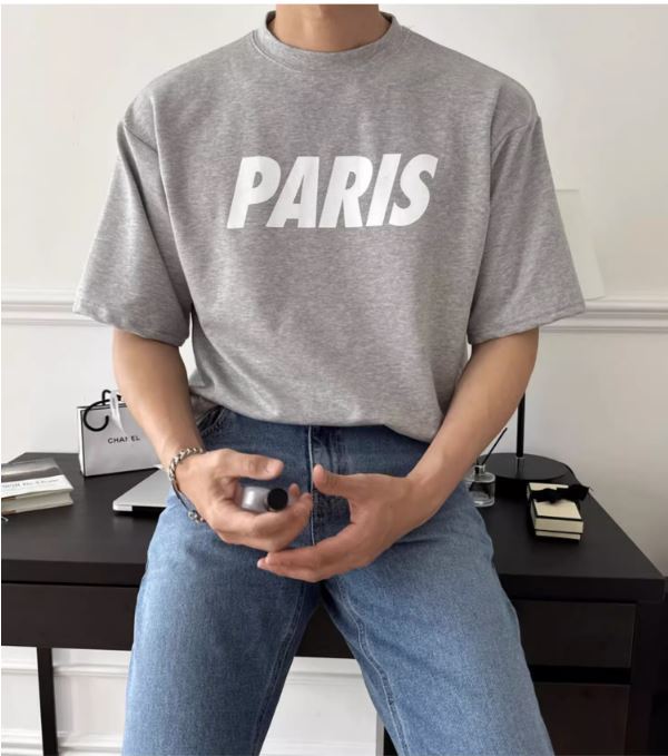 Round Neck PARIS Lettered Cotton T-Shirt - INTOHYPEZONE SUMMER