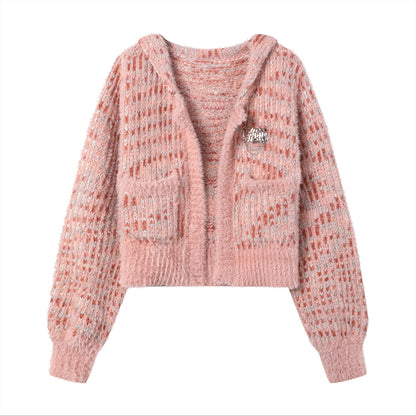 Pink Casual Appliques Knitted Long Sleeve Cardigan - INTOHYPEZONE
