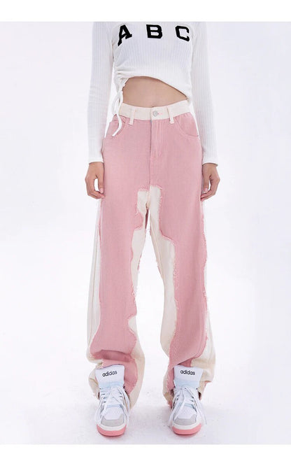 Pink High Waist Baggy Jeans Denim - INTOHYPEZONE