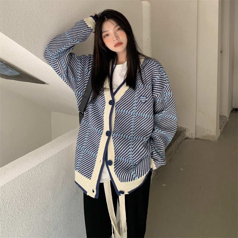 Purple Plaid Oversized Cardigan - INTOHYPEZONE