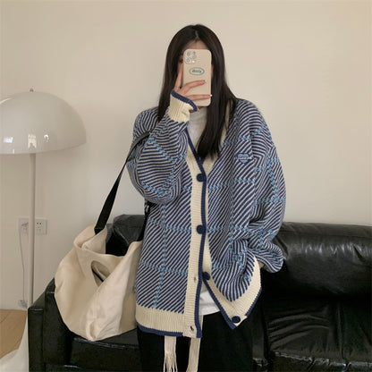 Purple Plaid Oversized Cardigan - INTOHYPEZONE