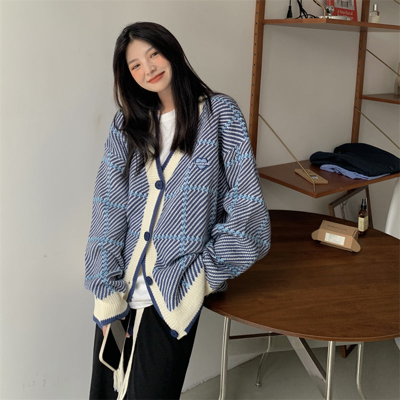 Purple Plaid Oversized Cardigan - INTOHYPEZONE