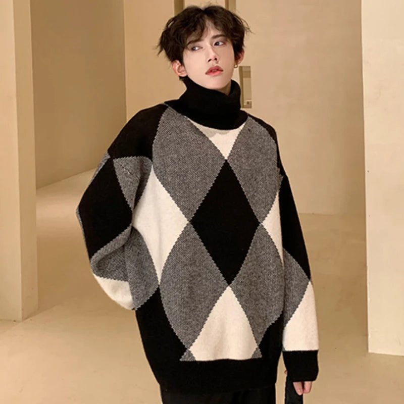 Argyle Turtleneck Sweater - INTOHYPEZONE