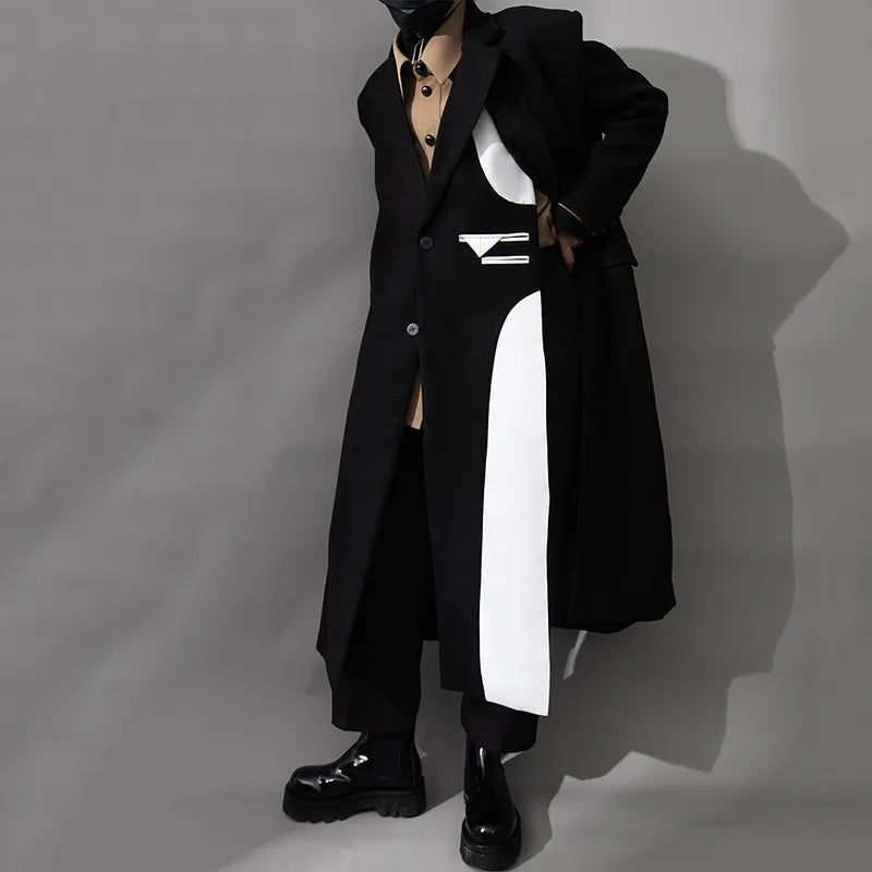 Fake Two Piece Spliced Design Felt Trench Coat - INTOHYPEZONE