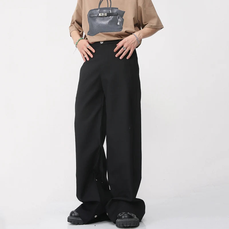Solid Color Button Straight Trousers - INTOHYPEZONE