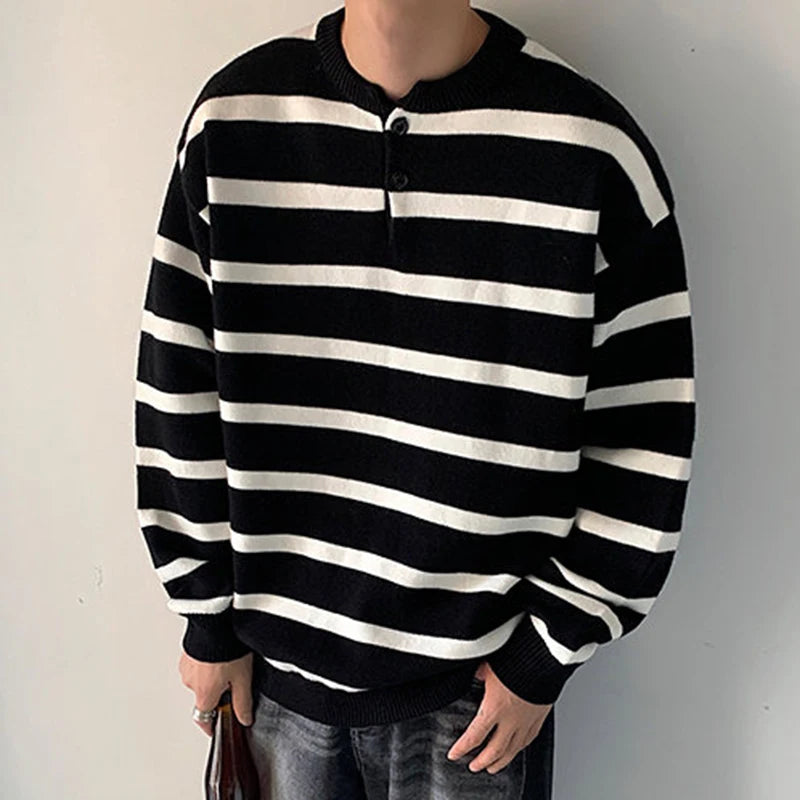 Stripe Round Neck Pullover Sweater - INTOHYPEZONE