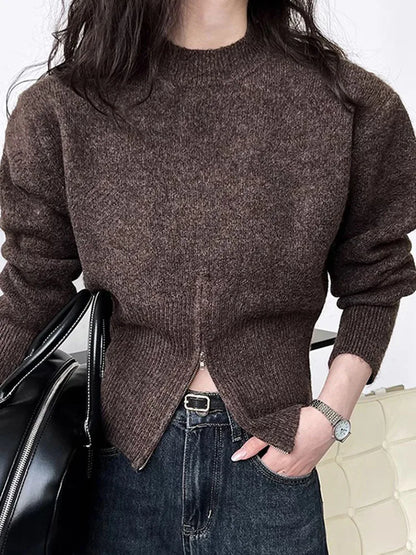 O-Neck Zipper Long Sleeved Sweater - INOTHYPEZONE