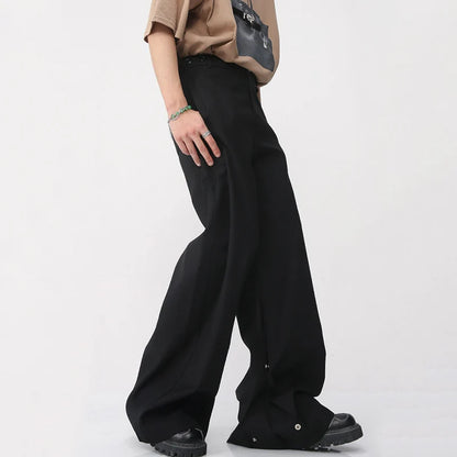 Solid Color Button Straight Trousers - INTOHYPEZONE
