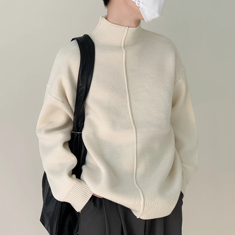 Mock Neck Pleated Pullover Sweater - INTOHYPEZONE