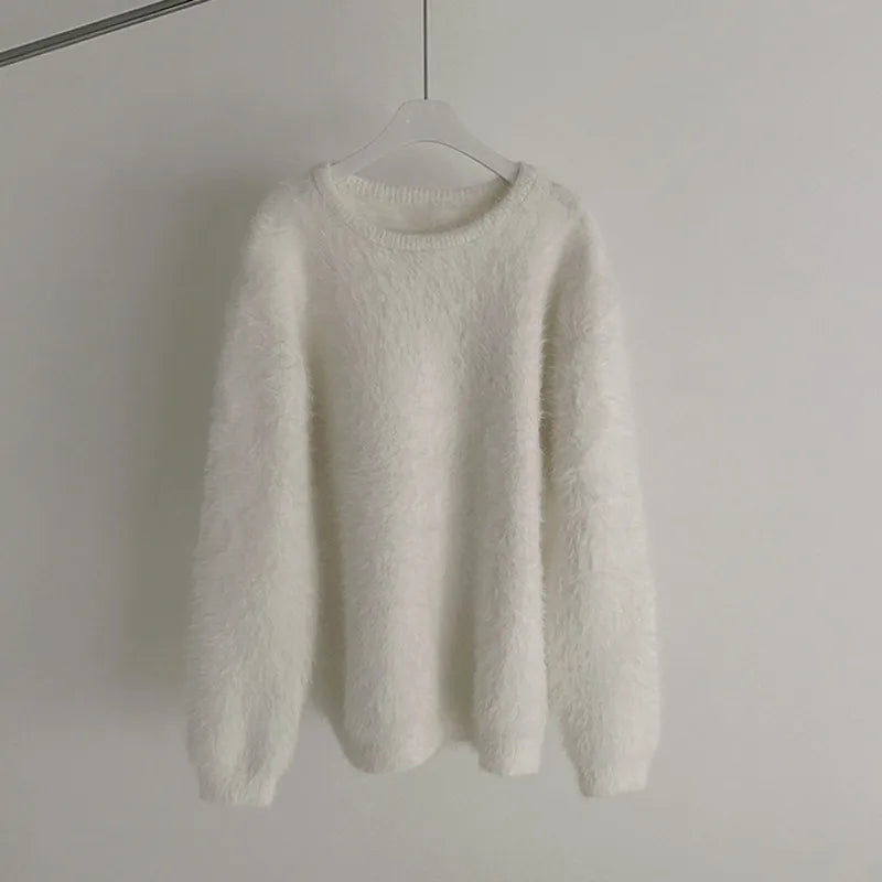 Mink Solid Color Round Neck Sweater - INTOHYPEZONE