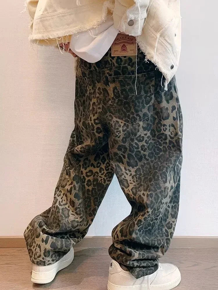 Leopard Loose Casual Denim Jeans - INTOHYPEZONE