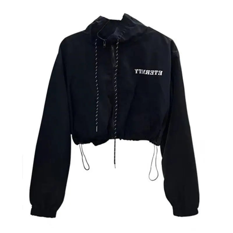 Black Windbreaker Cropped Jacket and Skirt -INTOHYPEZONE