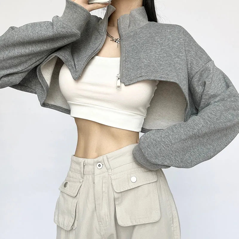 Vintage Zip Up Cropped Sweatshirts - INTOHYPEZONE