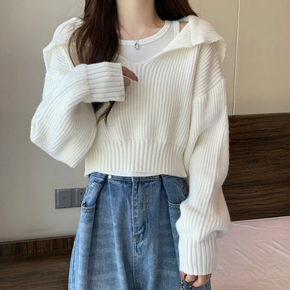Knitted Long Sleeve Cropped Sweater - INTOHYPEZONE