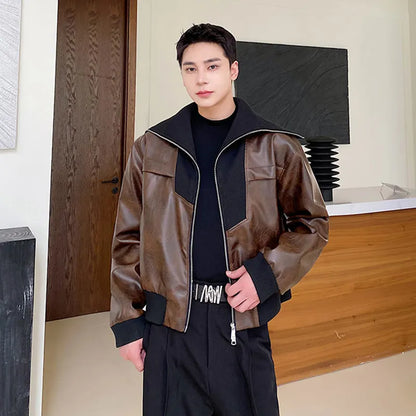 Stand Collar Leather Jacket - INTOHYPEZONE