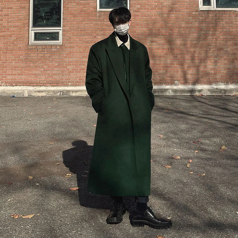 Dark Green Long Woolen Coat - INTOHYPEZONE