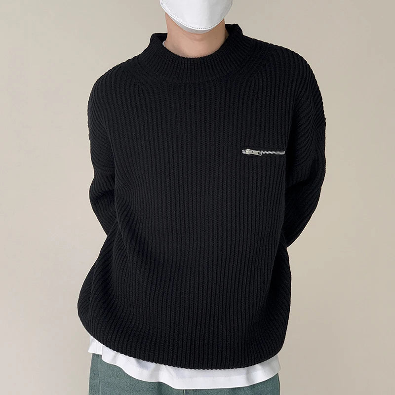 Stand Collar Zipper Knitted Sweater - INTOHYPEZONE