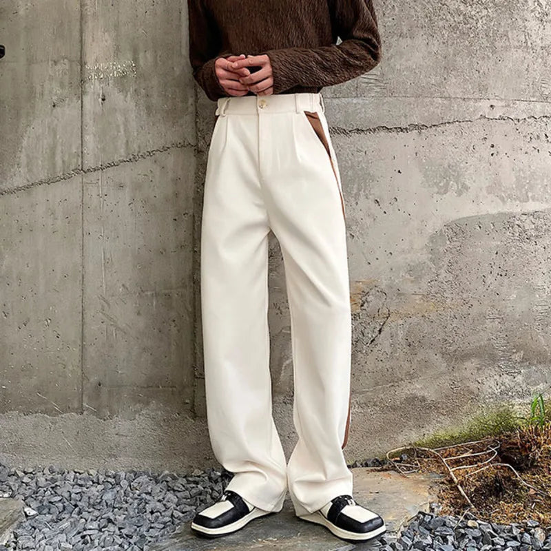 Wool Contrast Color Straight Leg Trousers - INTOHYPEZONE