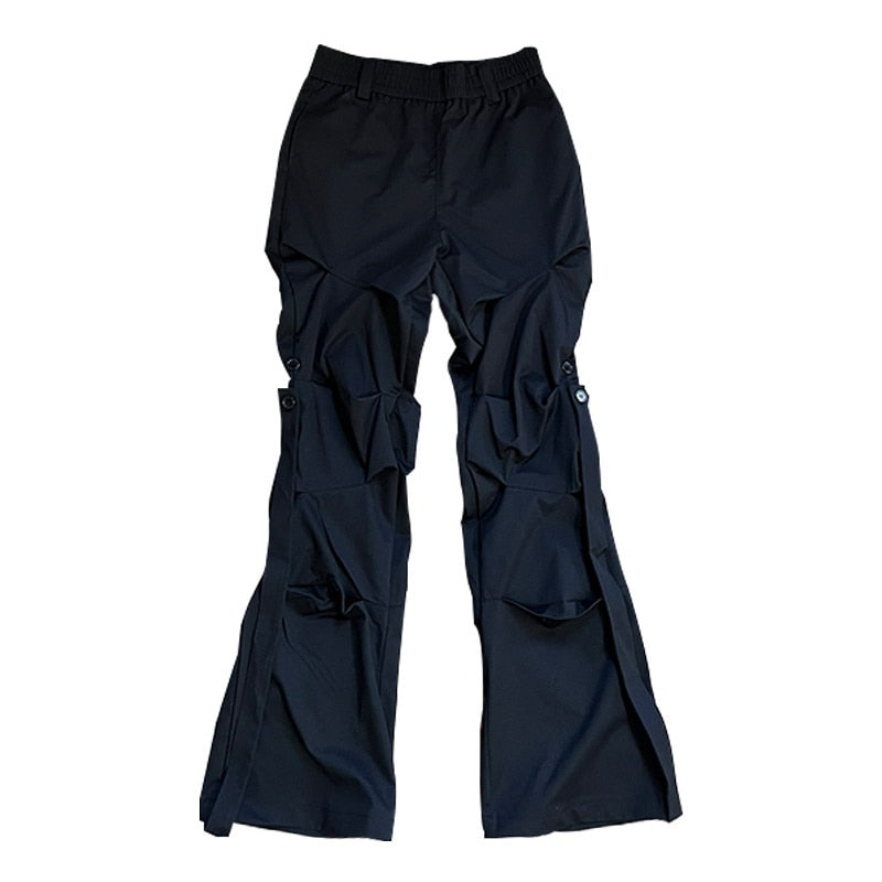 Pleated Loose Straight Button Trousers - INTOHYPEZONE