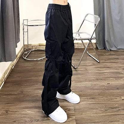 Pleated Loose Straight Button Trousers - INTOHYPEZONE