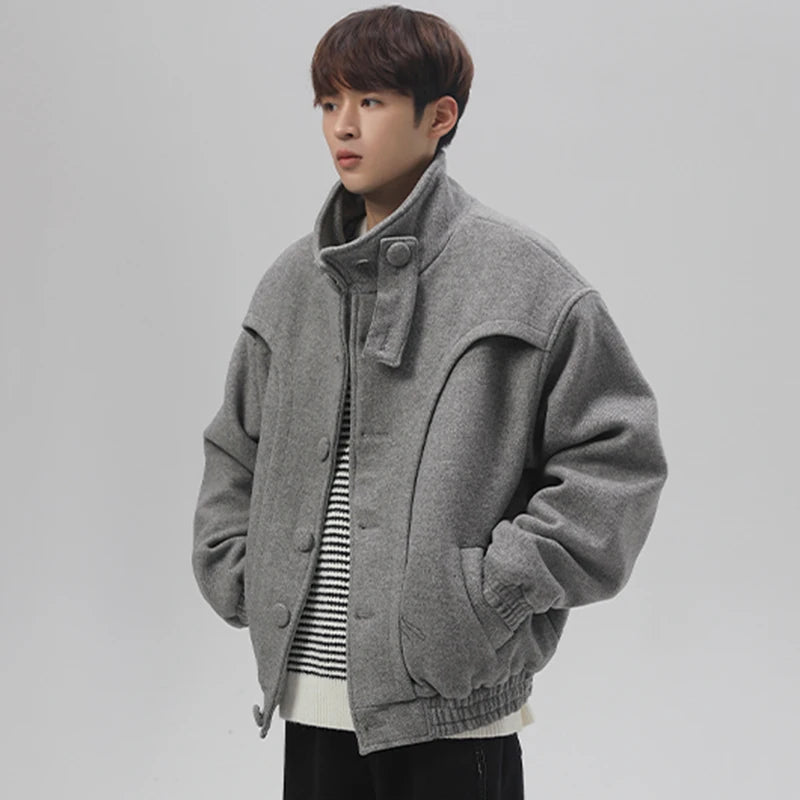 Woolen Stand Collar Short Jacket - INTOHYPEZONE