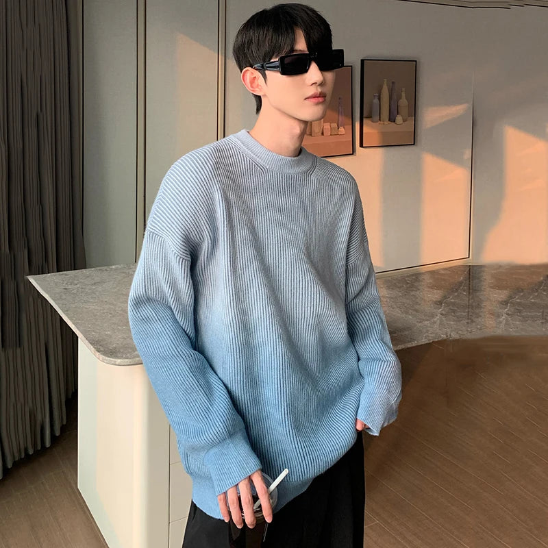 Gradient Color Round Neck Sweater - INTOHYPEZONE