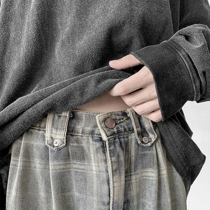 Plaid Jeans Denim Pants - INTOHYPEZONE