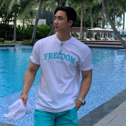 FREEDOM Letter Printed Loose T-shirt - INTOHYPEZONE