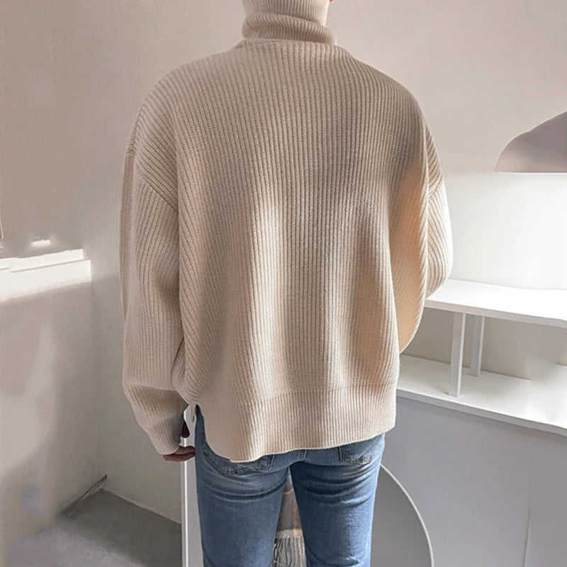 Solid Color High Neck Sweater - INTOHYPEZONE