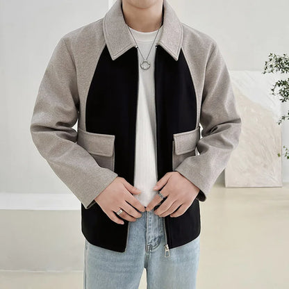 Woolen Contrast Color Loose Jacket - INTOHYPEZONE
