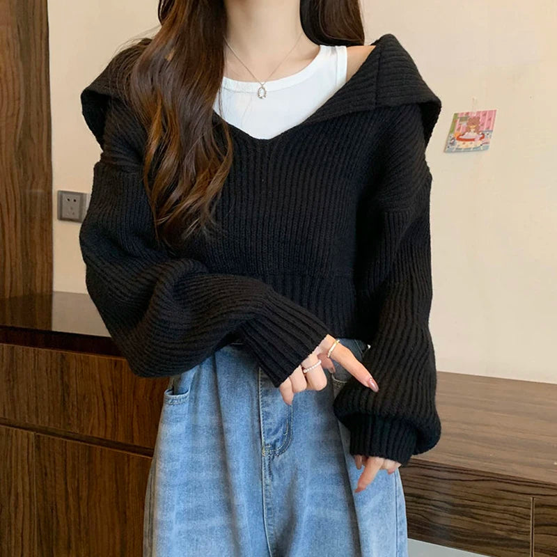 Knitted Long Sleeve Cropped Sweater - INTOHYPEZONE