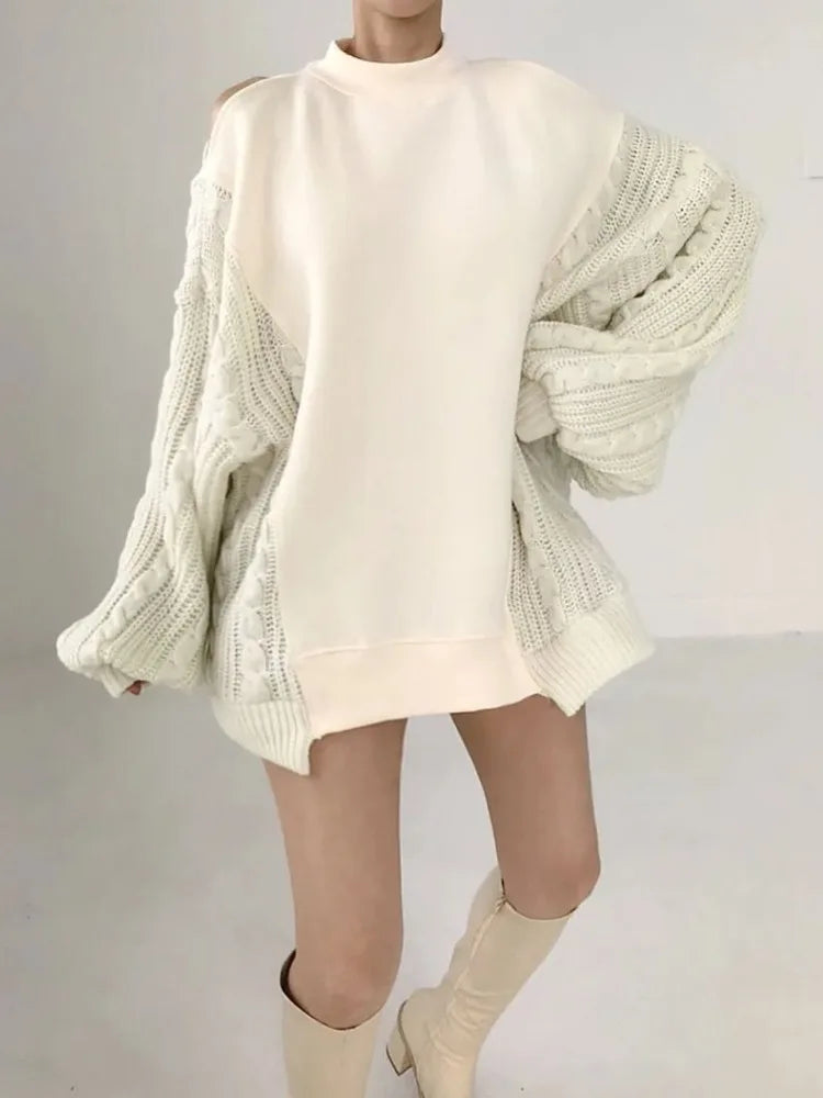 Hollow Out Off Shoulder Patchwork Pullover - INTOHYPEZONE