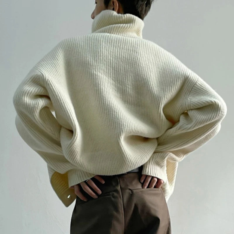 Turtleneck Lamb Wool Knitted Sweater - INTOHYPEZONE