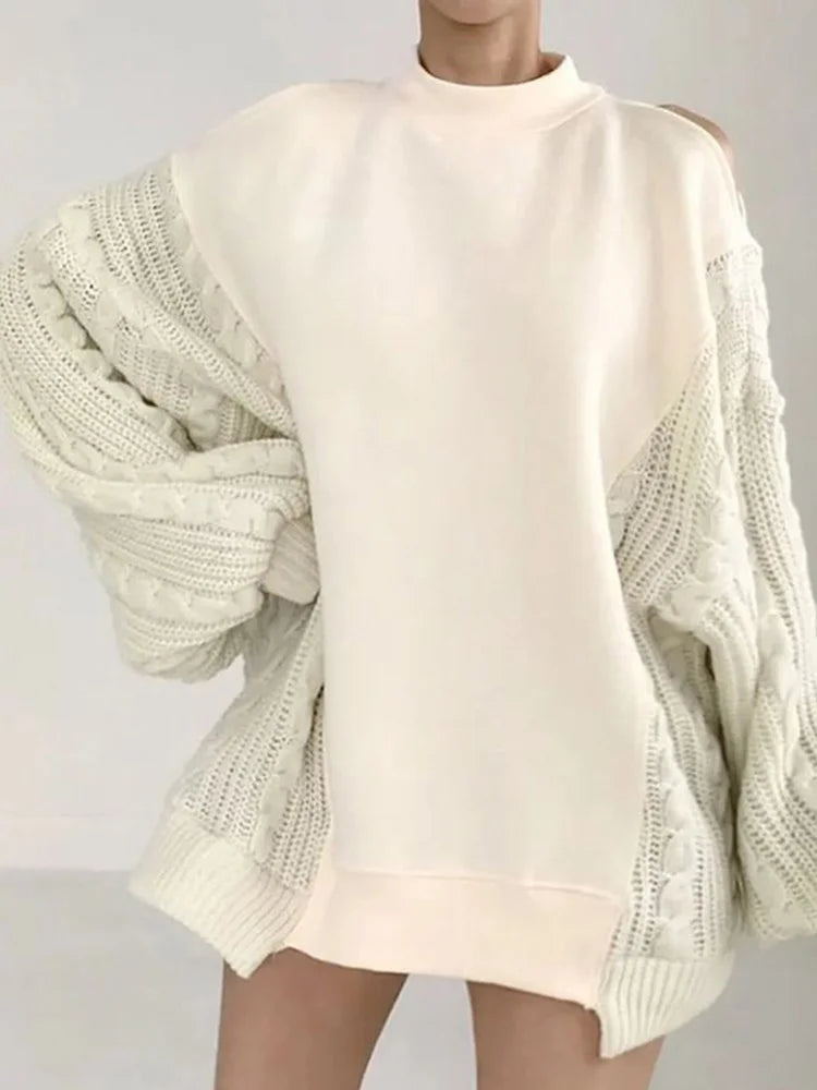 Hollow Out Off Shoulder Patchwork Pullover - INTOHYPEZONE