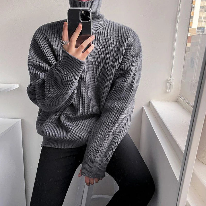 Solid Color High Neck Sweater - INTOHYPEZONE