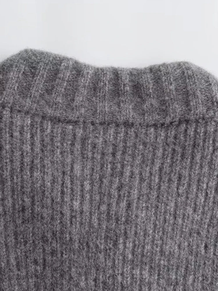 Knit Gray Long Sleeve Full Zip Sweater - INTOHYPEZONE