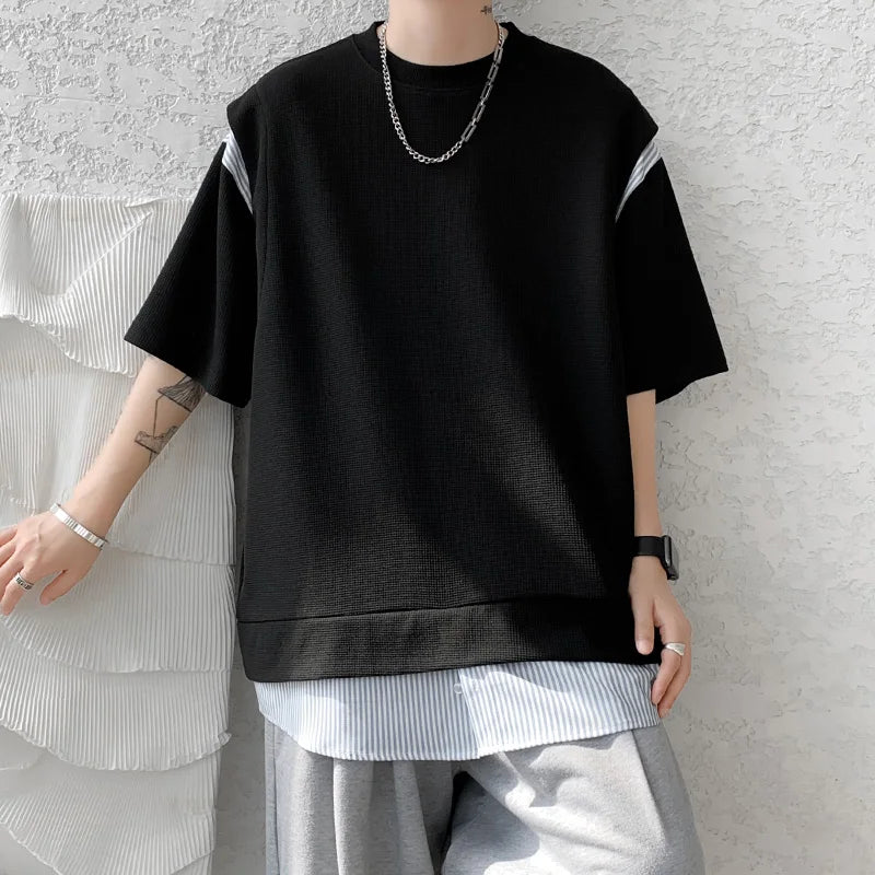 Striped Patchwork Loose T-shirt - INTOHYPEZONE