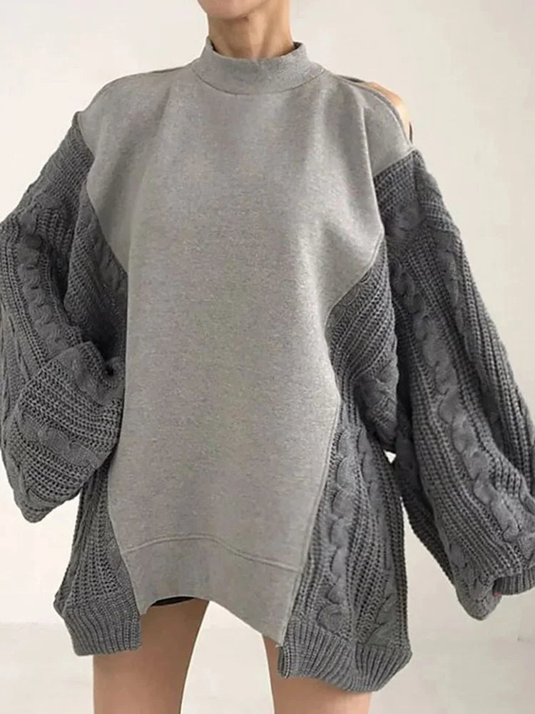 Hollow Out Off Shoulder Patchwork Pullover - INTOHYPEZONE