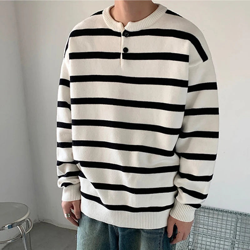 Stripe Round Neck Pullover Sweater - INTOHYPEZONE