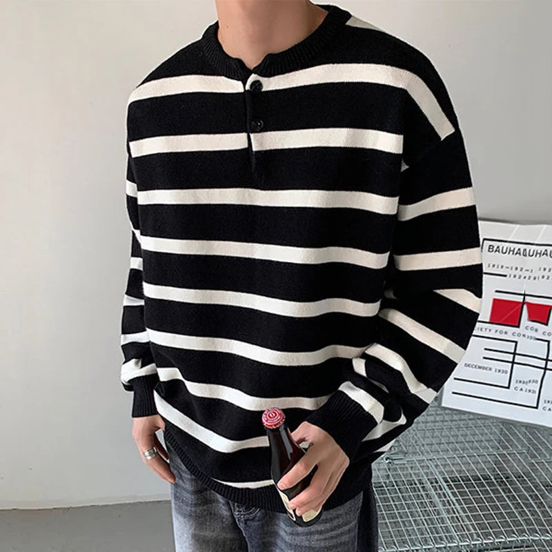 Stripe Round Neck Pullover Sweater - INTOHYPEZONE