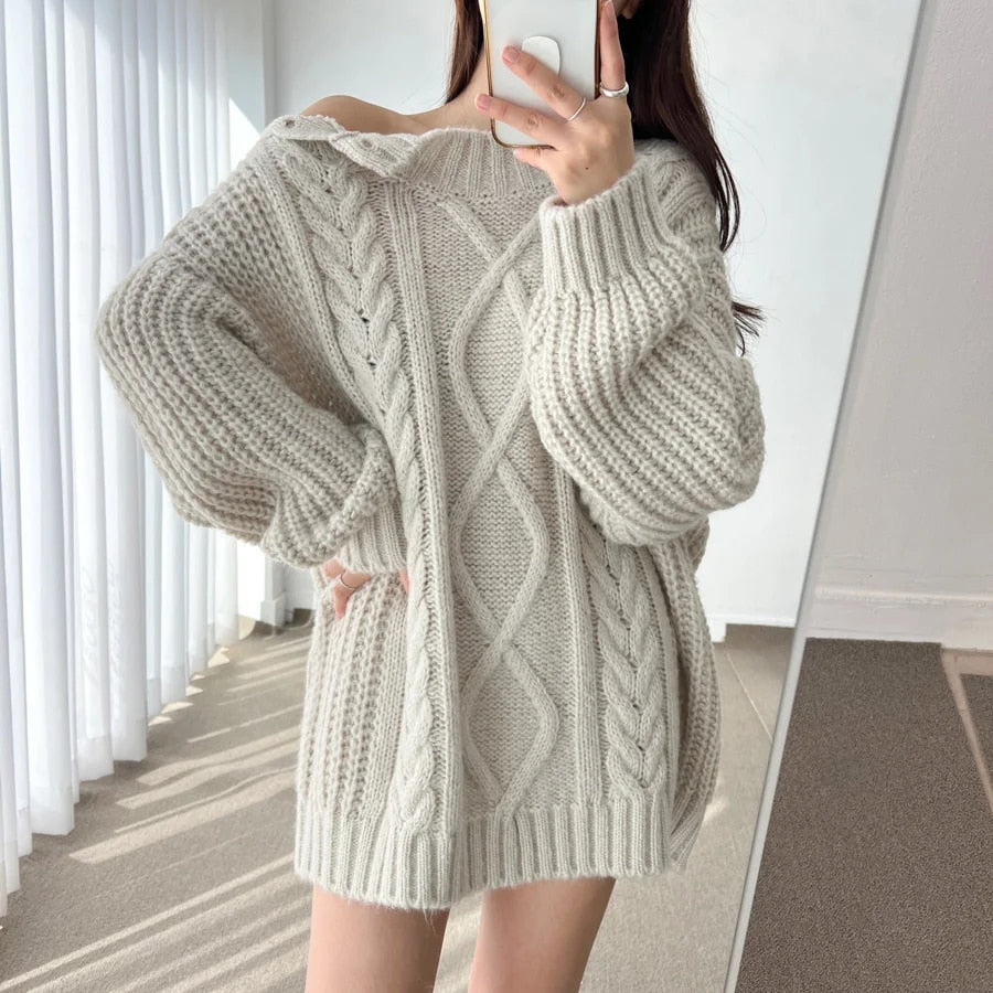 Slash Collar Knitted Pullover - INTOHYPEZONE